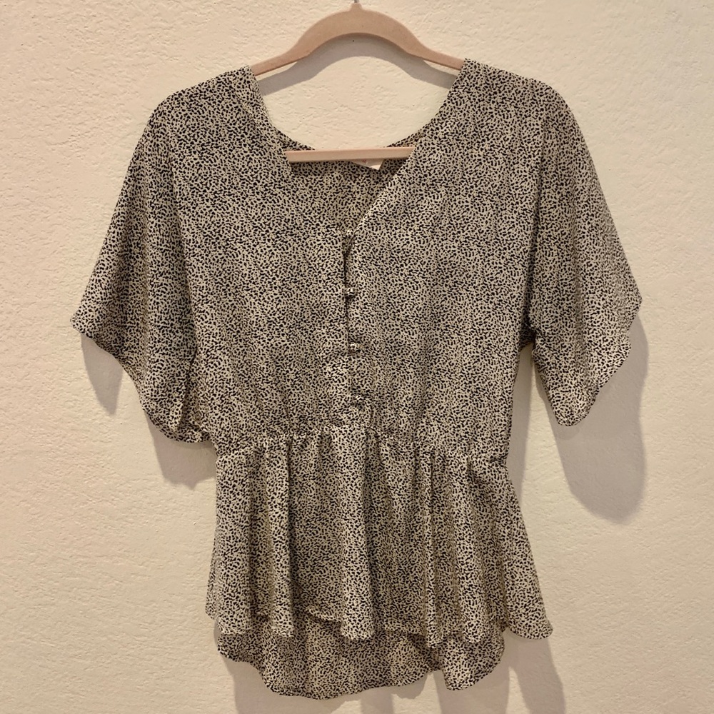 Sienna Sky black and white speckled blouse.
